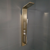 Golden Stainless Steel LED Shower Panel System featuring modern design and multiple water outlets.