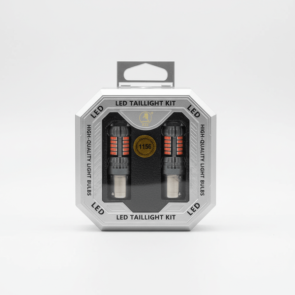 High-Power LED Taillight Upgrade Kit in packaging, featuring two high-quality LED bulbs for improved vehicle safety.