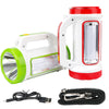 High Lumen USB Rechargeable LED Flashlight in green and red colors with USB cable and strap included.