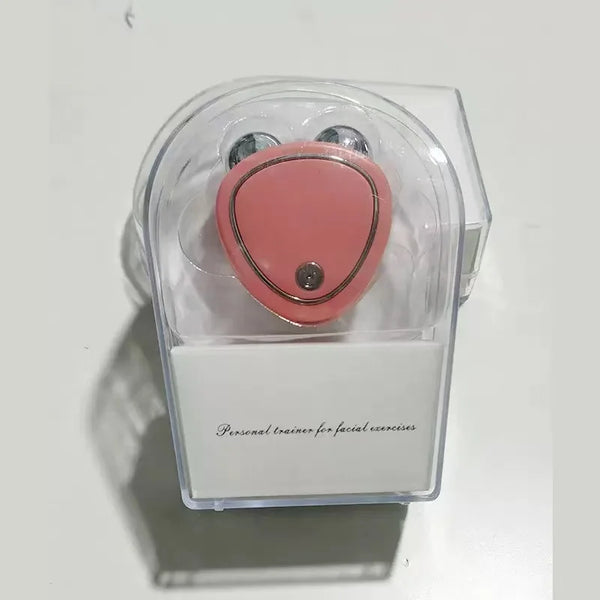 Household Facial Microcurrent Beauty Device Dual Roller in pink packaging for facial exercises.