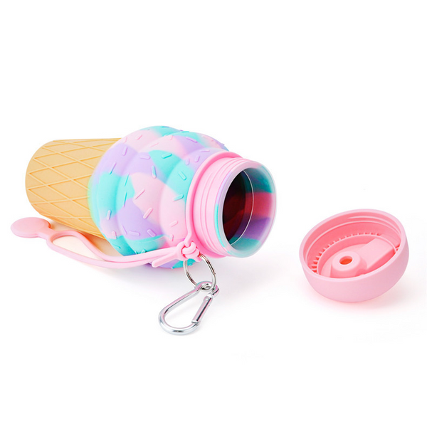 Colorful Ice Cream Water Bottle with leak-proof cap, designed for fun hydration for kids and students.