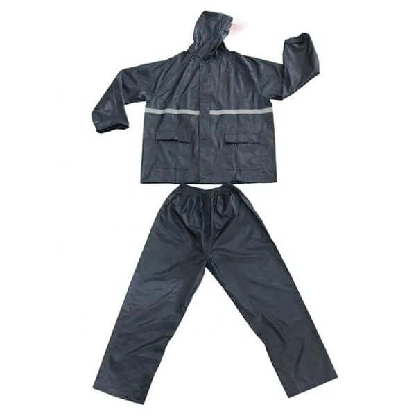 Perfect Dealz Industrial Waterproof Rain Jacket and Trousers – Navy Blue Hooded Rainsuit