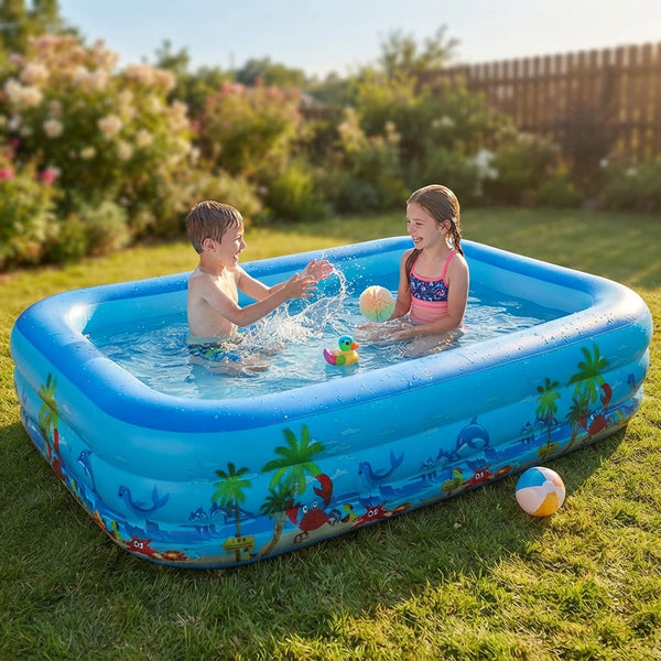 Inflatable Rectangular Kids Swimming Pool 180x130x56 CM
