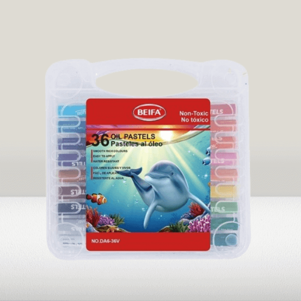 Jumbo Wax Crayon Set - 36 Bright Colours in a clear case with vibrant shades for kids' art and projects.