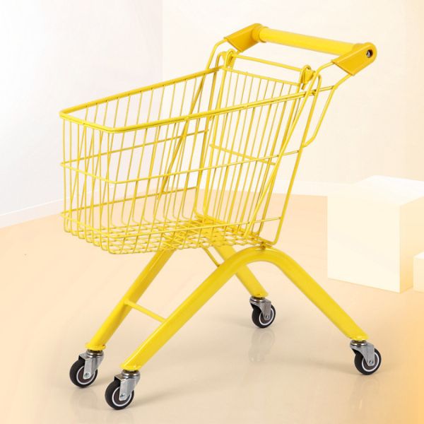 Kids Mini Shopping Cart Toy in bright yellow, perfect for imaginative play and role-playing activities for children.