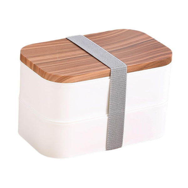 Lightweight Microwave-Safe Bento Lunch Box with a stylish wooden lid, perfect for meals on the go.