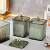 Luxury Transparent Makeup Storage Box in elegant green tone, perfect for organizing beauty essentials.