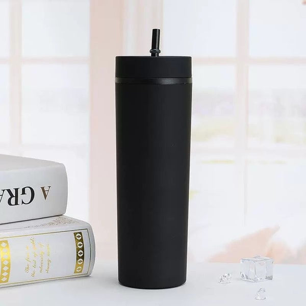 Matte Skinny Portable Tumbler With Lid & Straw Reusable Travel Rubber Mug