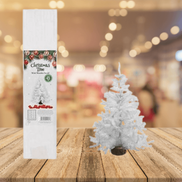 Mini White Christmas Tree with Wooden Stand – 45 cm