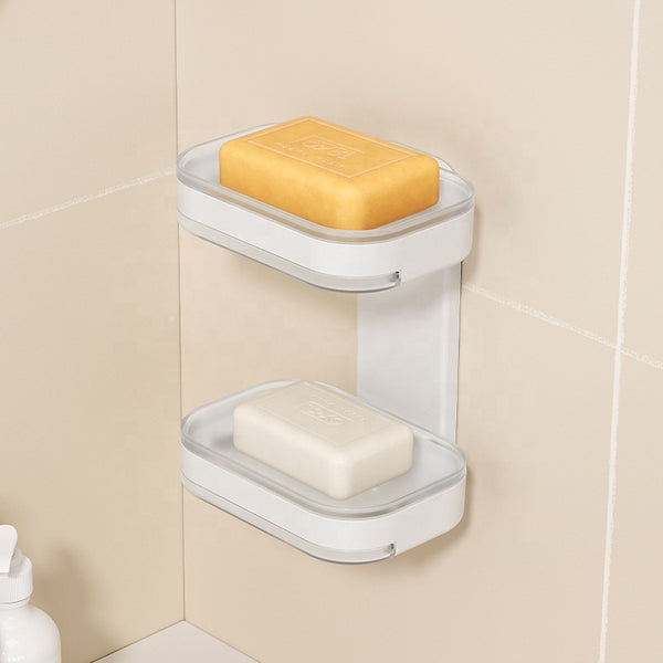 Modern Wall-Mounted Shower Soap Holder with two soap bars on a tiled wall