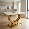 Monaco Gold Console Table 180cm on wooden floor in modern kitchen setting with sleek design and gold finish.