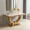 Monaco Gold Console Table 180cm featuring a sleek gold frame and elegant tabletop in a modern interior setting.