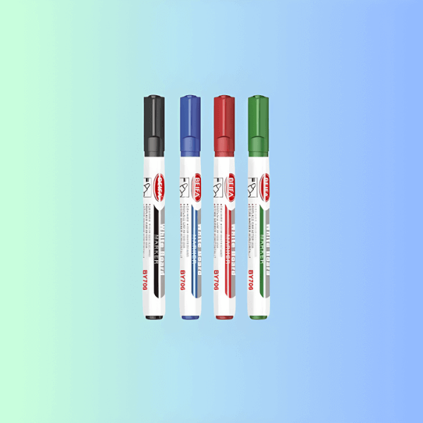 Multi-Coloured Whiteboard Marker Set - 4 Pack Dry-Erase Markers displayed in vibrant colors against a gradient background.