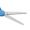 Close-up of Multi-Purpose 6-Inch Stainless Steel Scissors with blue handles and sharp stainless steel blades.