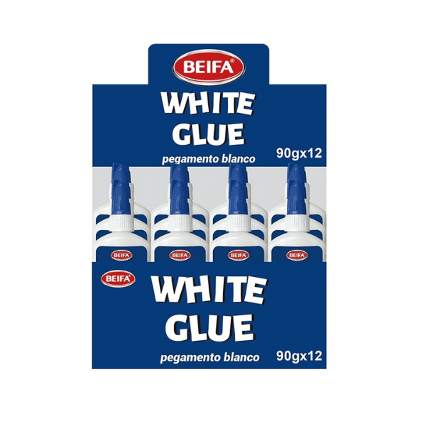 Multi-Purpose White Glue with Brush Applicator 90g – PVA Formula in a pack of 12 bottles.