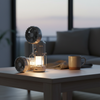 Multifunctional Portable Camping Spotlight Flashlight providing illumination on a table with a cozy cup.