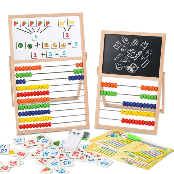 Multifunctional Wooden Magnetic Drawing & Writing Board with abacus and educational tools for kids learning.