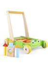 Natural Educational Toddler Push Cart Toy with colorful blocks for toddlers' walking practice and play.