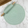 Non-Stick Silicone Rolling Pin & Pastry Mat Baking Set with mint green pastry mat and rolling pin.