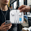Advanced Smart Chip Lightning Charging Cable displayed alongside headphones in a bus setting.