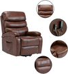 Leather Electric Power Lift Recliner Chair features comfortable cushioning and convenient side pockets for remote storage.