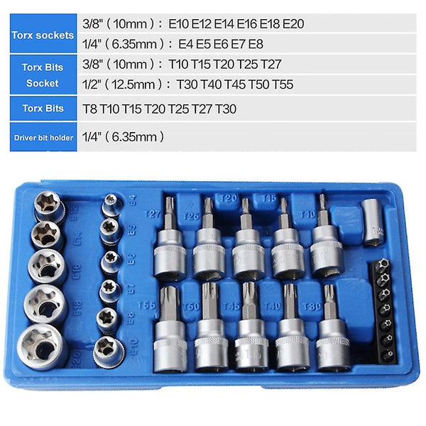 34 Piece Torx and E-Torx Star Socket Set