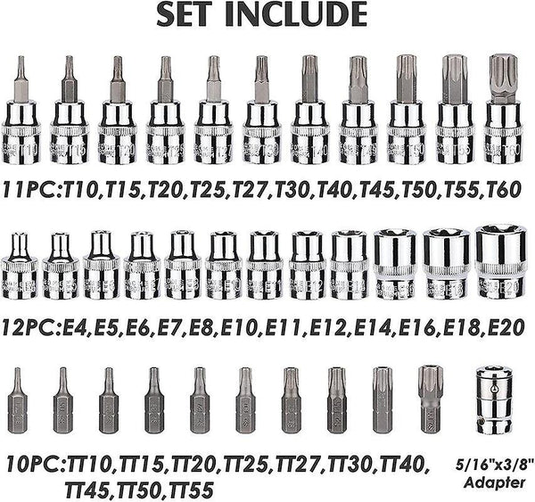 34 Piece Torx and E-Torx Star Socket Set
