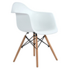 Eiffel Armchair with Wooden Legs featuring a white moulded seat and wooden Eiffel-style legs.