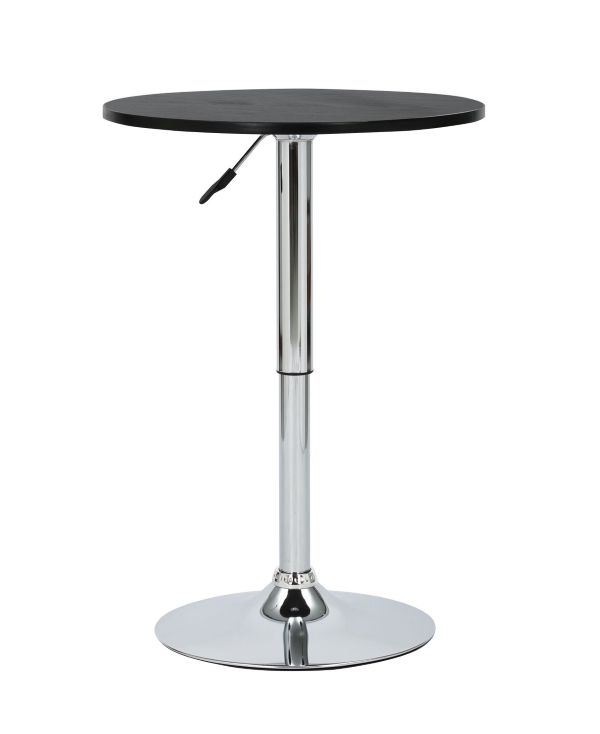 Round Bistro Bar Table with Adjustable Height featuring a sleek black top and chrome base.