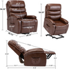 Leather Electric Power Lift Recliner Chair dimensions showing full recline, seating positions, and features.