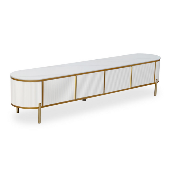 Arabelle Luxe Modern Marble Finish TV Stand with sleek design and gold detailing.