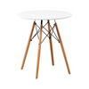 75cm Modern Eames Design Round Dining Table with a white top and wooden legs, perfect for compact spaces.