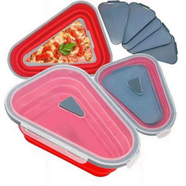 Pizza Silicone Storage Container for storing pizza slices, including red and gray containers with triangular design, ideal for leftovers.