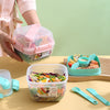 Portable Double-Layer Meal Box with Utensils displayed with fresh salads and a sauce cup for convenient meals on the go.