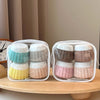 Portable travel silicone bottle set in clear cases, featuring colorful bottles for toiletries, perfect for travel organization.
