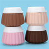 Portable travel silicone bottle set featuring stackable colorful containers for toiletries.