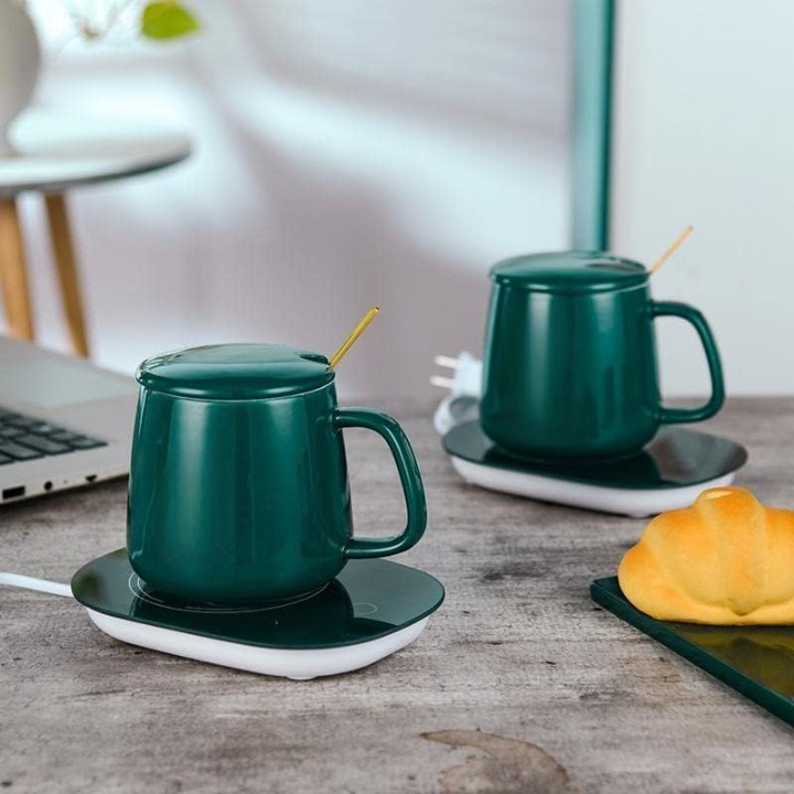 Portable Coffee Ceramic Mug Set With Warming Coaster | Perfect Dealz