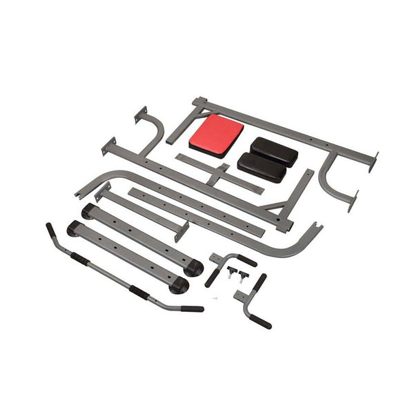 Pro Adjustable Power Tower - Multi-Function Home Gym Station parts and accessories laid out for assembly.