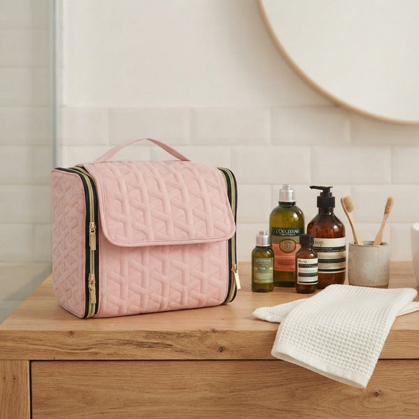 Quilted Water-Resistant Hanging Makeup Bag