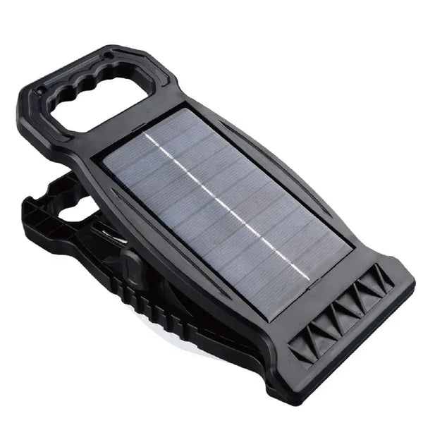 Rechargeable Multi-Function High-Brightness LED Work Light with solar panel for outdoor use and convenient charging.
