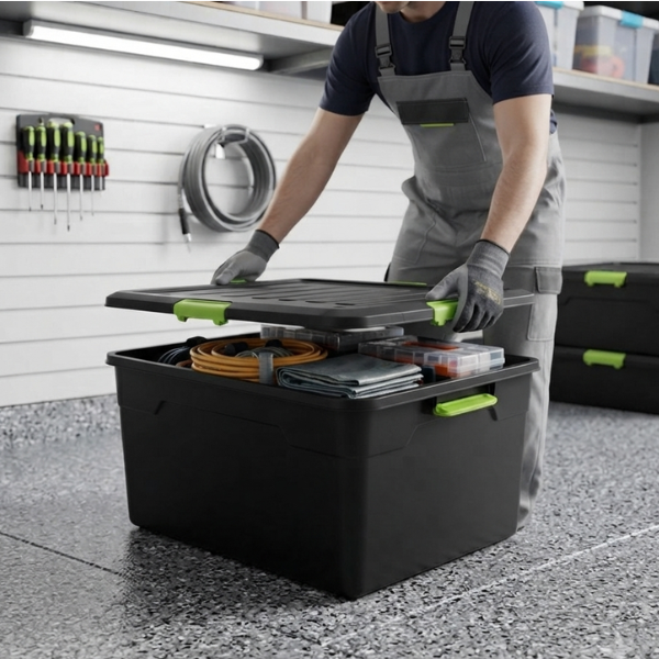 Heavy Duty Plastic Storage Box with Locking Lid