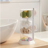 Rotating Hexagonal Acrylic Display Case - 4 layers showcasing colorful items in a modern, clear design.