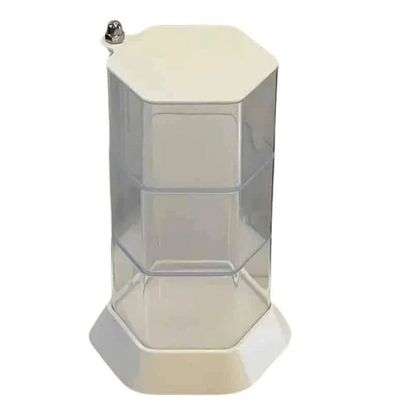 Rotating Hexagonal Acrylic Display Case for showcasing collectibles and jewelry with a 360-degree swivel and lockable design.