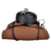 Rugby-Shaped Sports Water Bottle – 600ml Collapsible BPA-Free Silicone in brown with cap and clip.