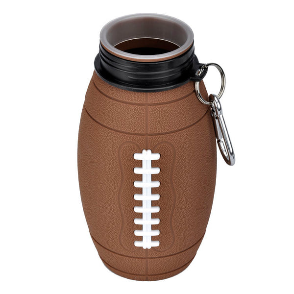 Rugby-Shaped Sports Water Bottle made of BPA-free silicone, 600ml, perfect for sports and outdoor activities.