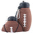 Rugby-Shaped Sports Water Bottle - 600ml Collapsible BPA-Free Silicone in brown with football design.