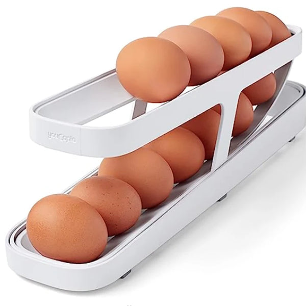 Refrigerator Egg Rolling Organiser for Storage displaying stacked eggs in a sleek design for easy access.