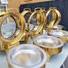 Stainless Steel Single Chafing Dish displayed with gold accents on a table, ideal for buffet service.