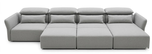 4 Seater Modular Fabric Sectional Sofa in light gray upholstery with adjustable backrests and spacious seating.