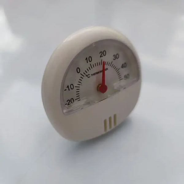 Refrigerator Magnetic Thermometer displaying temperature range with a red needle for monitoring fridge and freezer conditions.